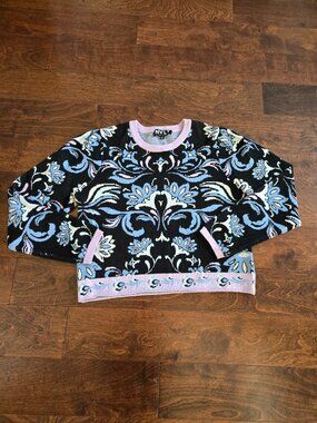 NVLT Cropped Black Brocade Flower Sweater Size Large